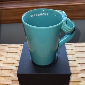 Starbucks Turquoise Ceramic Mug with Bow handle